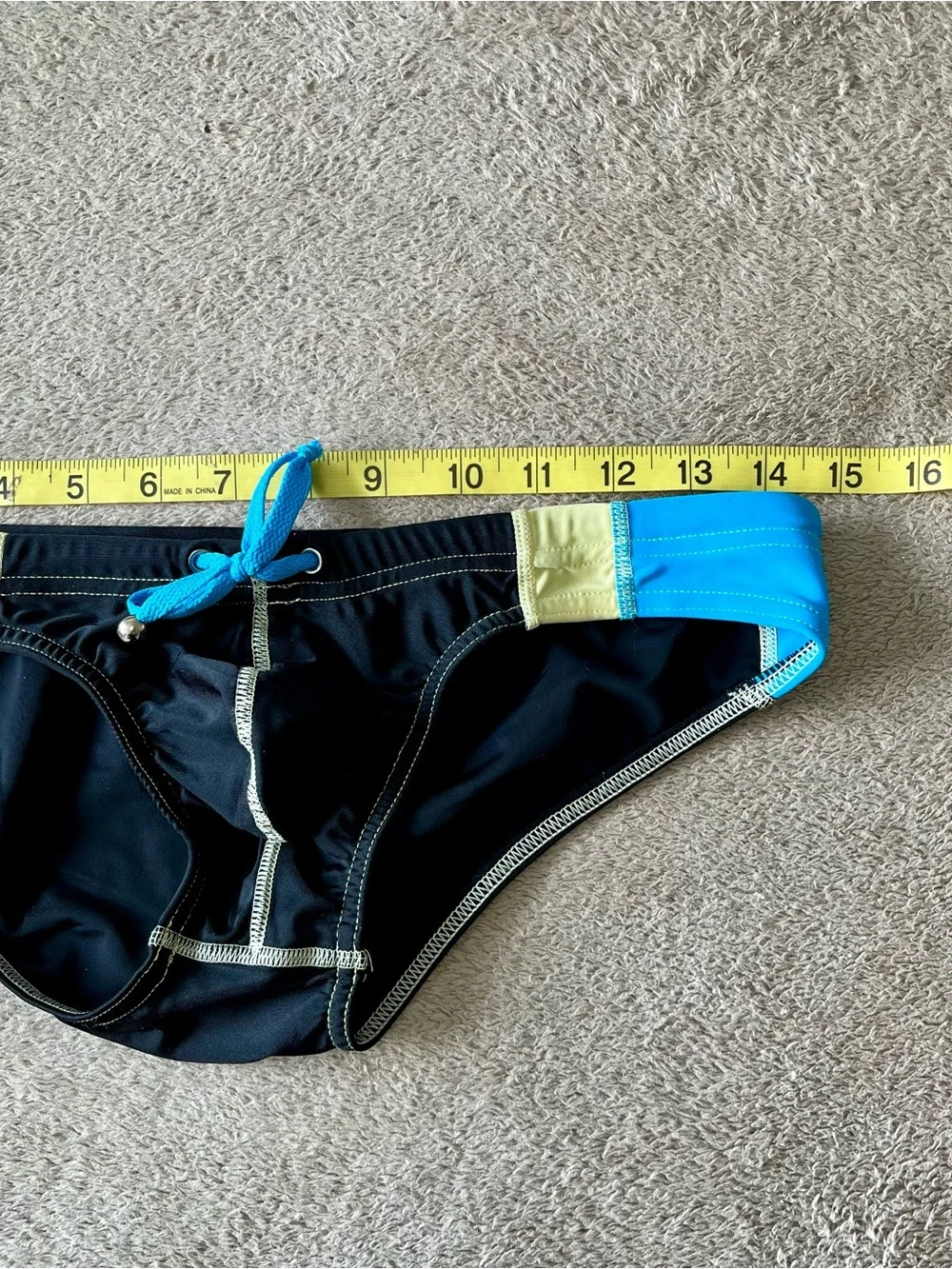 Color-Block Low-Rise Men's Swim Brief in Black, Blue & Cream